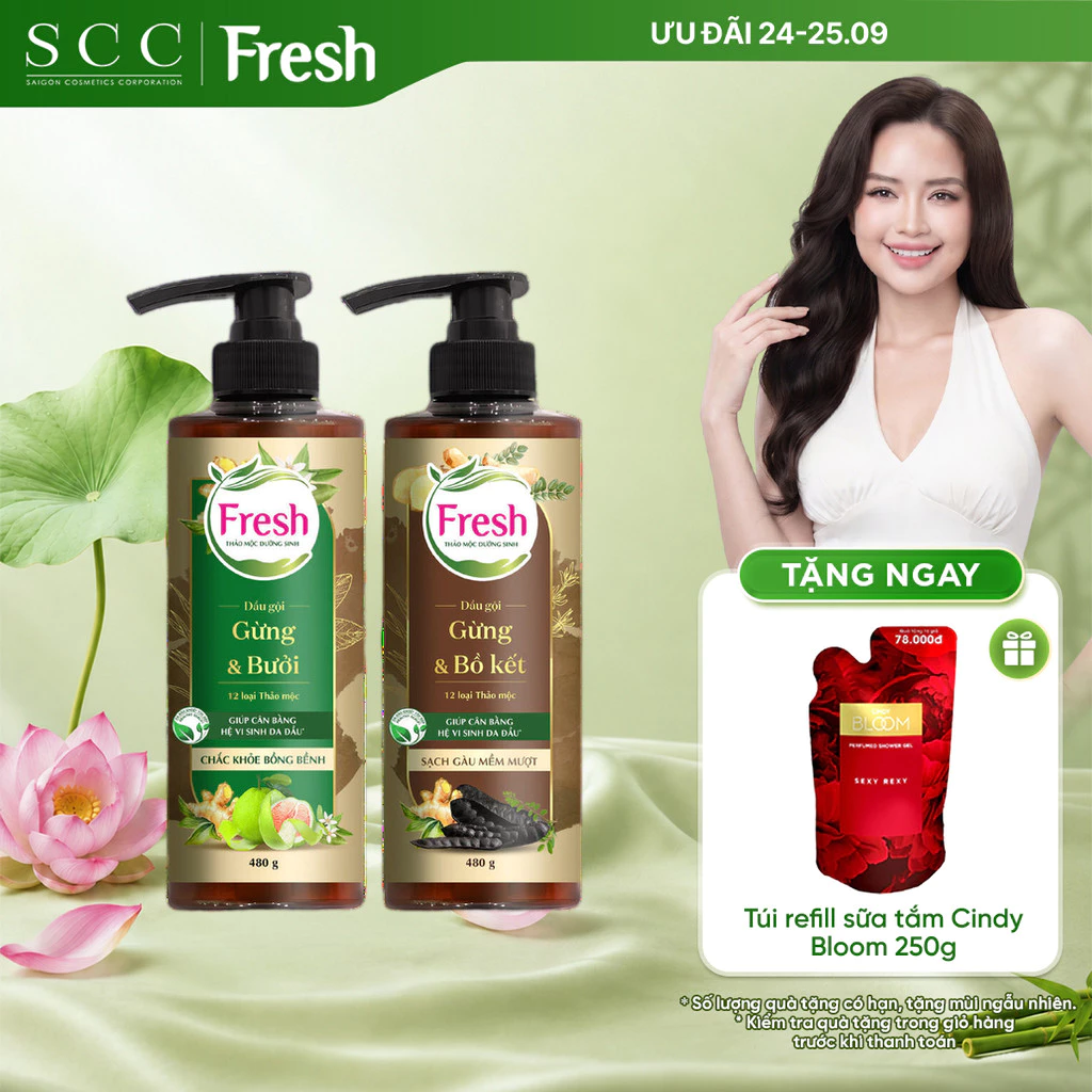 Combo 2 Chai Dầu Gội FRESH Thảo Mộc Dưỡng Sinh - Sạch Gàu + Chắc Khỏe 480g/chai