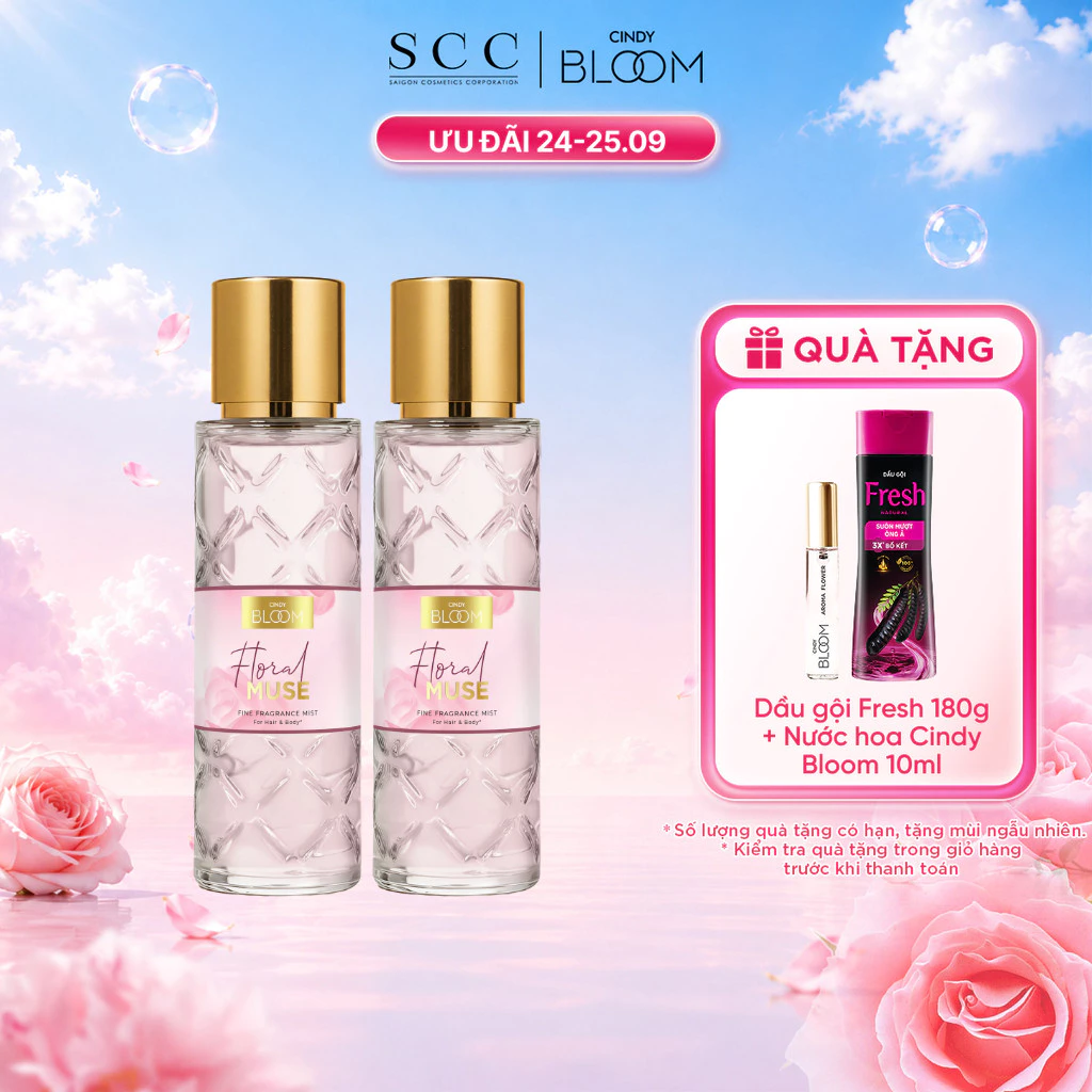 Combo 2 Xịt Thơm Tóc Và Cơ Thể - Hair & Body Mist Cindy Bloom 210ml - Hỗ Trợ Cấp Ẩm Và Duy Trì Độ Đàn Hồi Cho Tóc Và Da