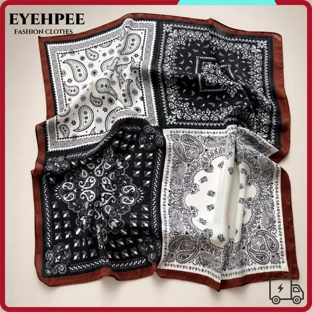 EYEHPEE Khăn choàng Satin mềm, Túi ruy băng Khăn vuông lụa in hình Paisley, Phong cách Hàn Quốc Đa năng 70x70cm Khăn quàng tóc Satin in họa tiết cổ điển dành cho nữ