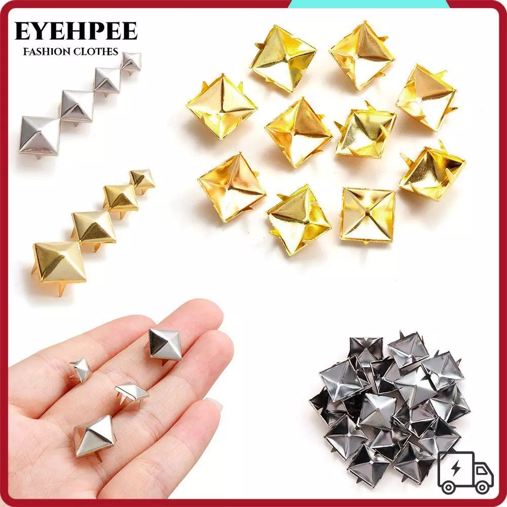 EYEHPEE 100 Chiếc 6 / 8 / 10 / 12 Mm Vuông Spikes DIY Kim Loại Đồng Thau Móng Tay Quần Áo / Túi / Giày Vải Nút Bốn Móng Vuốt