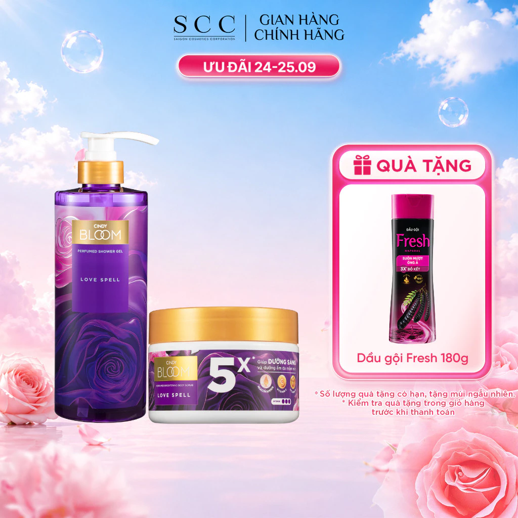 Combo Sữa Tắm 640g & Tẩy Tế Bào Chết 220g Cindy Bloom Giúp Làm Sạch Dưỡng Sáng