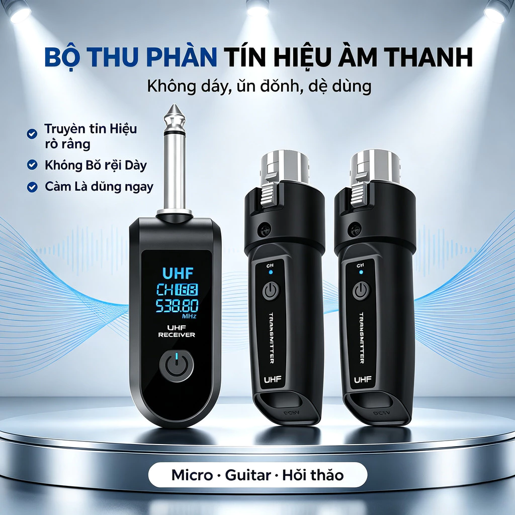 Bộ thu phát micro không dây 2.4G XLR Bộ chuyển đổi Mic có dây sang không dây cho Mic động, Bộ t