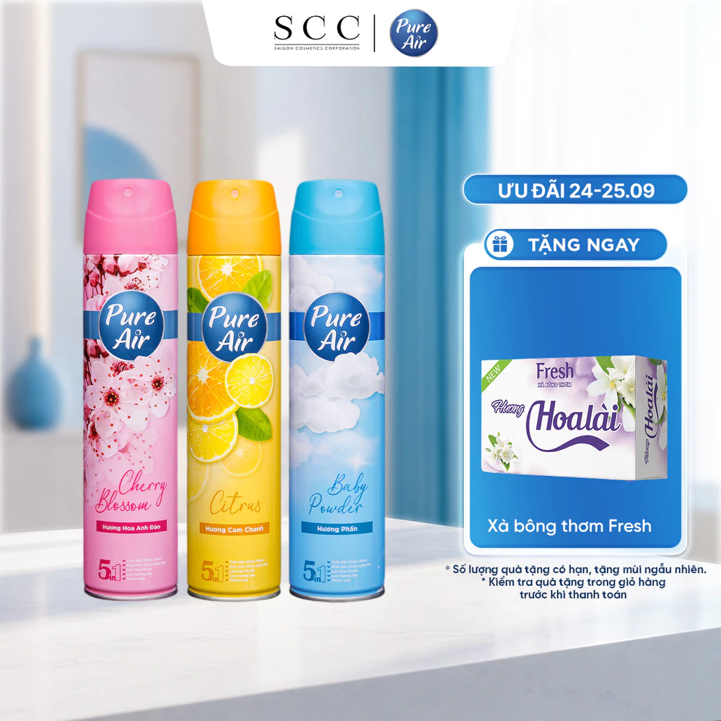 Combo 3 Xịt Phòng Hương Nước Hoa PURE AIR Hương Thơm Tự Nhiên Dễ Chịu 280ml