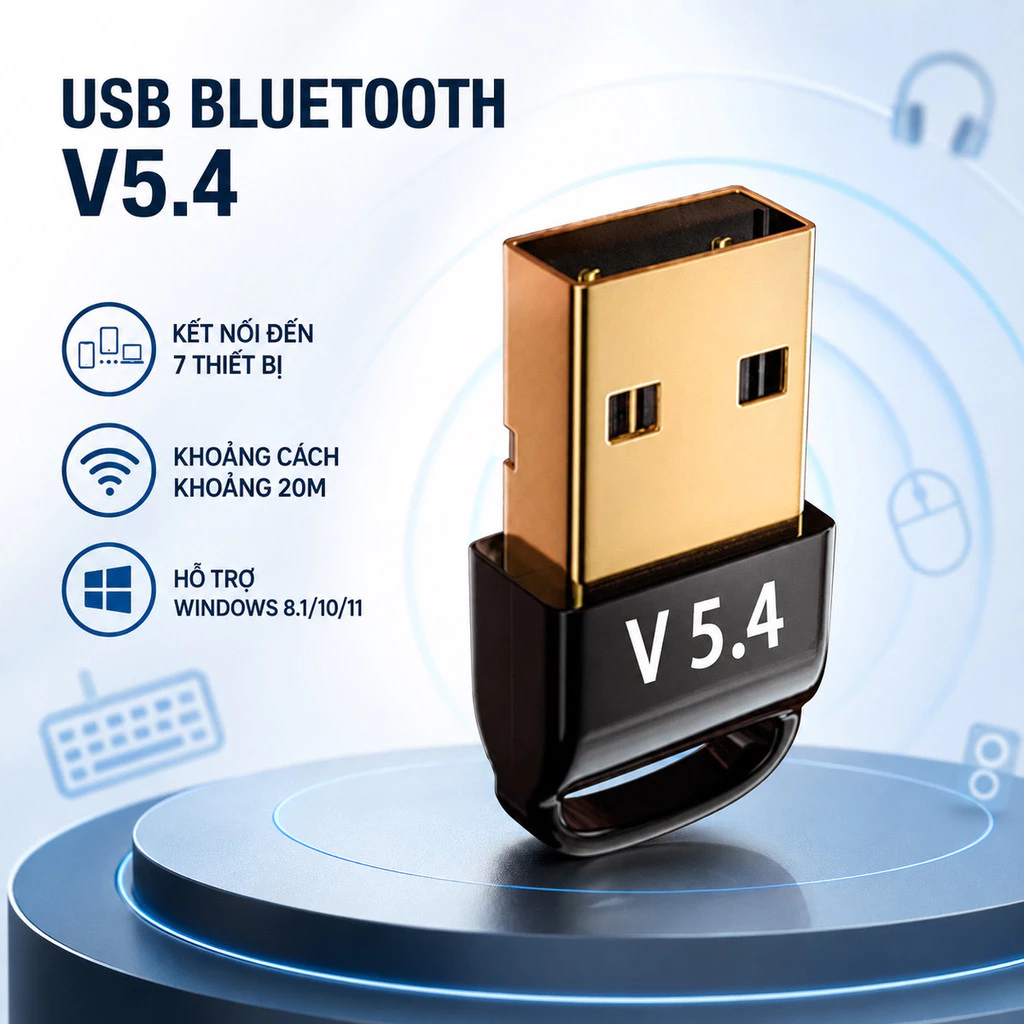 USB Bluetooth 5.0/5.3/5.4 Cho Máy Tính PC Laptop, Adapter Bluetooth Kết Nối Tai Nghe Loa Chuột