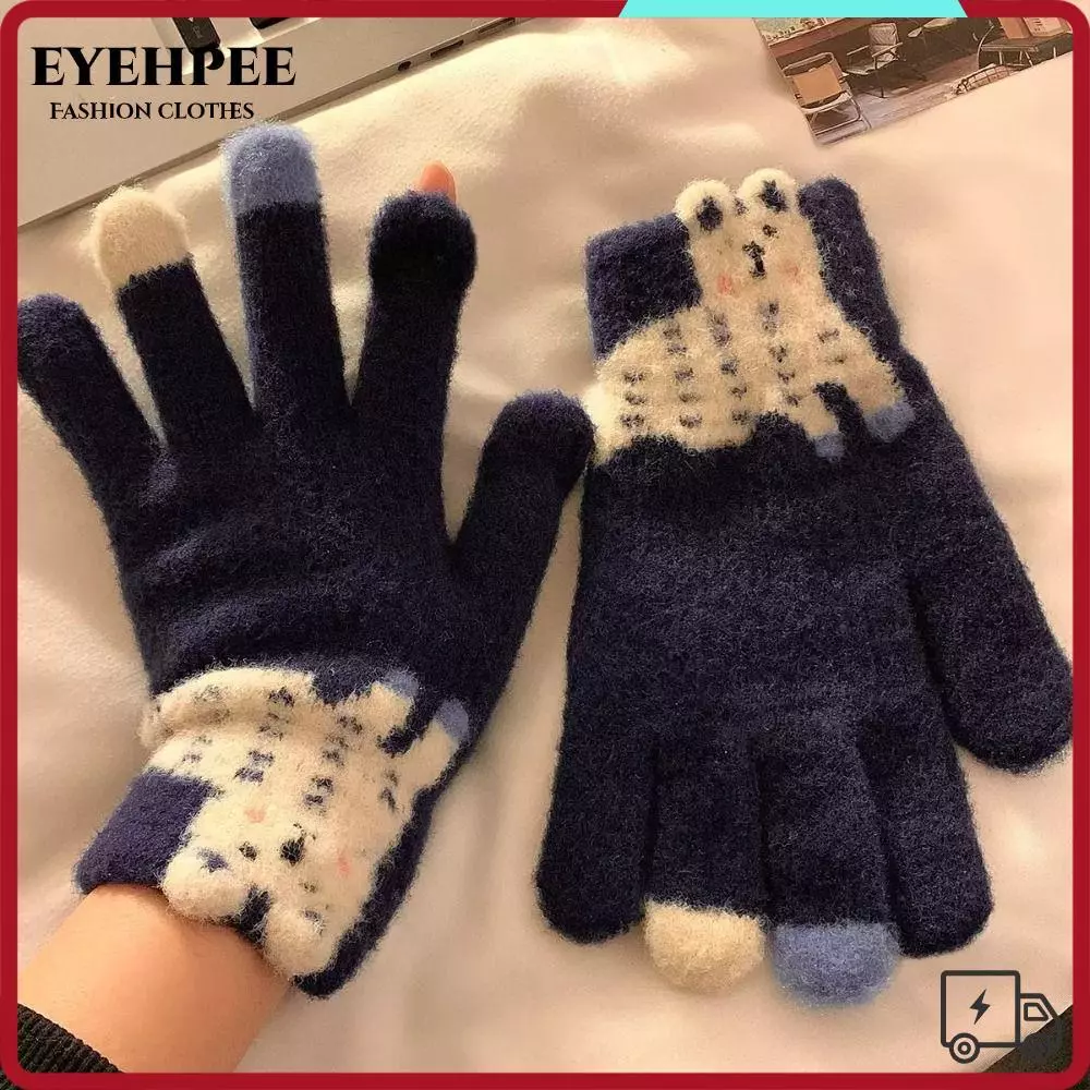EYEHPEE Găng tay dệt kim năm ngón EYEHPEE, Găng tay mùa đông ấm áp sang trọng, Găng tay sang trọng dày hở ngón tay Găng tay sang trọng mặc mùa đông