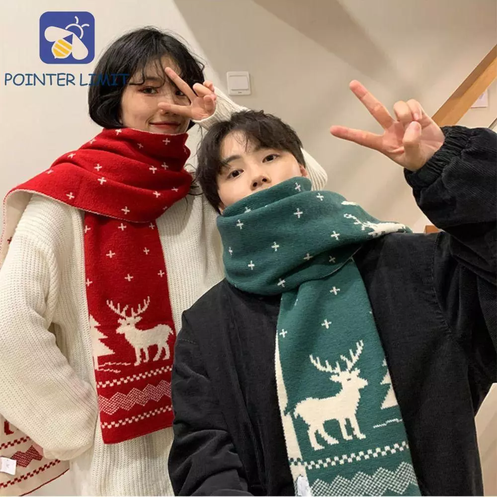 POINTER GIỚI HẠN Khăn Giáng Sinh, Khăn Len Đỏ Hươu Khăn Dệt Kim, Quà Tặng Giáng Sinh Khăn Choàng Cashmere Khăn Len Phong Cách Hàn Quốc Khăn quàng Cổ Cashmere Mùa Đông Học Sinh