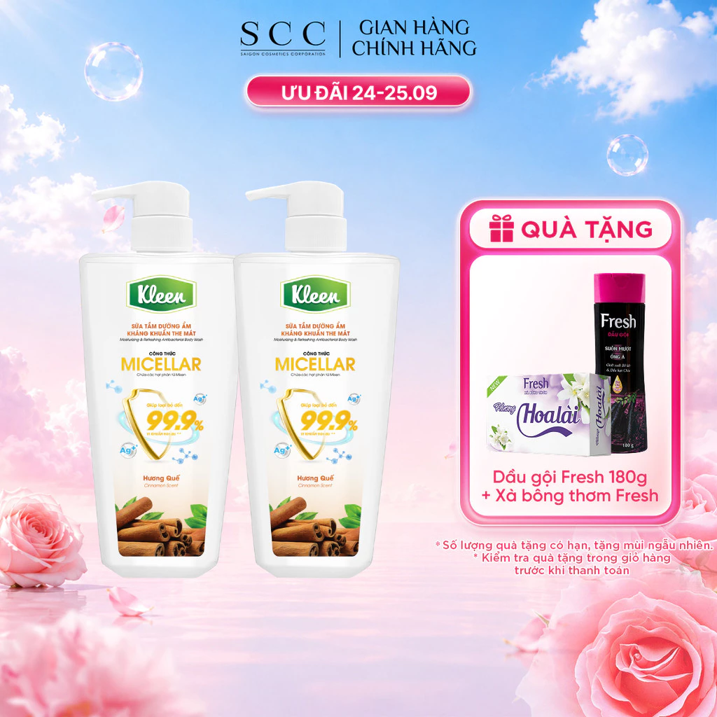 Combo 2 Sữa Tắm Dưỡng Ẩm Kháng Khuẩn The Mát Kleen 850g - Giúp Làm Sạch Và Giữ Ẩm Trên Da (Gỗ/Quế/Tràm Trà)