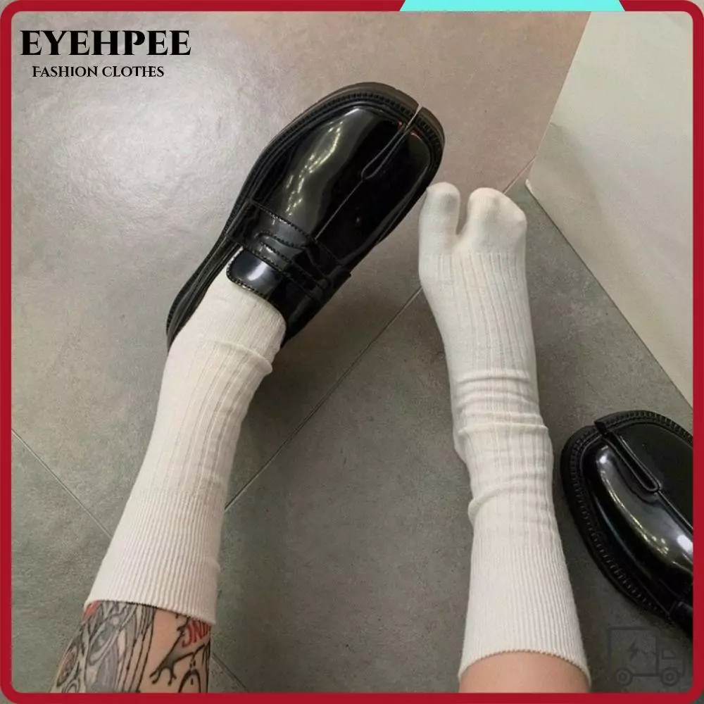 EYEHPEE Tất hai mũi mềm mại EYEHPEE, Tất xẻ ngón bằng vải Cotton chất lượng cao, Tất Tabi dành cho nữ chải sọc thoải mái