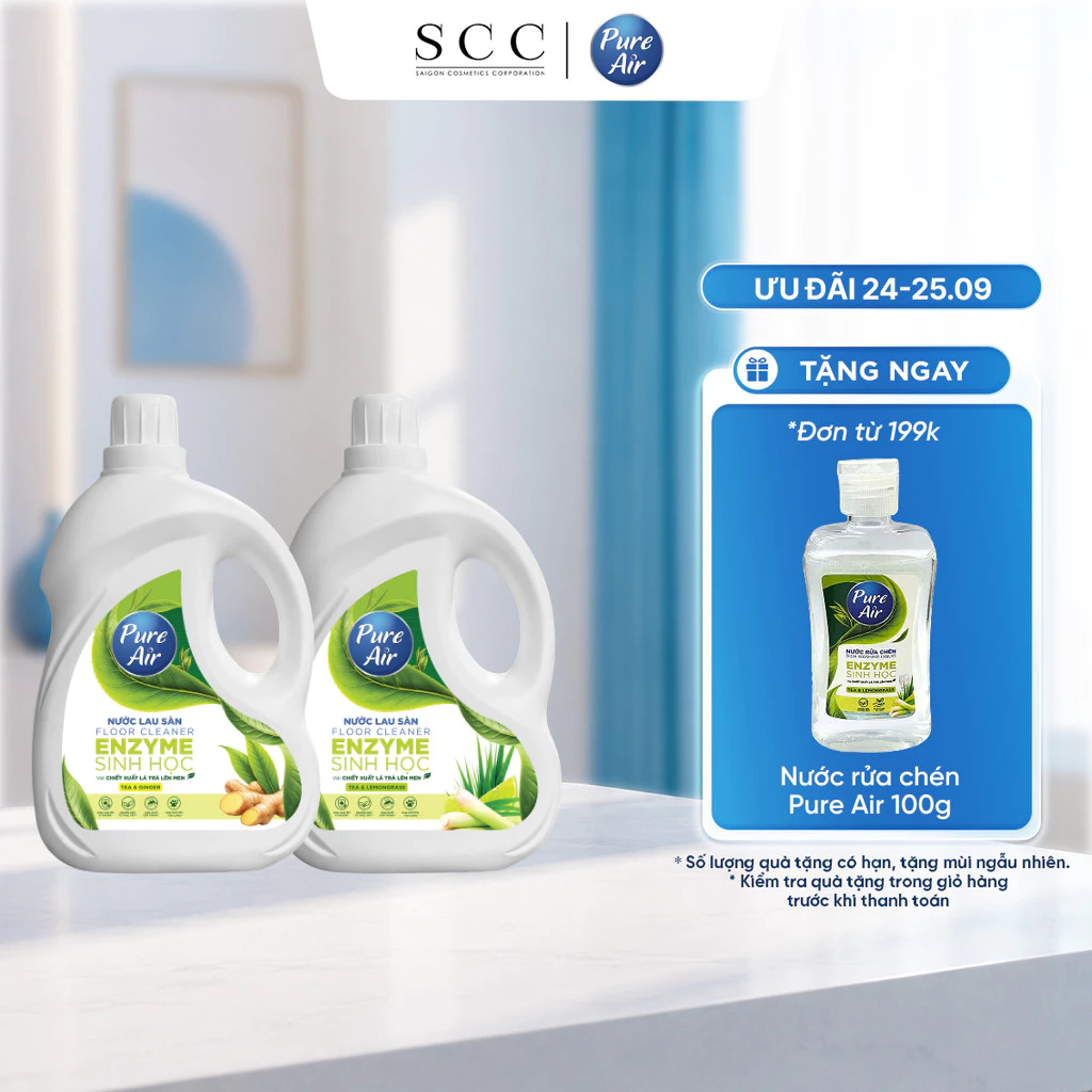 Nước Lau Sàn Enzyme Sinh Học Pure Air 2,3L - Chiết Xuất Lá Trà Lên Men Hỗ Trợ Làm Sạch Khử Mùi