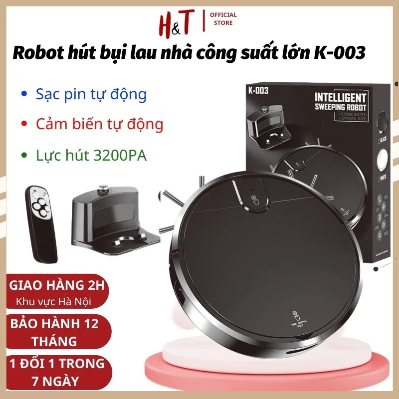 Robot hút bụi lau nhà thông minh máy lau nhà tự động sạc pin K-003 công suất lớn, lực hút mạnh như Xiaomi, Ecovas
