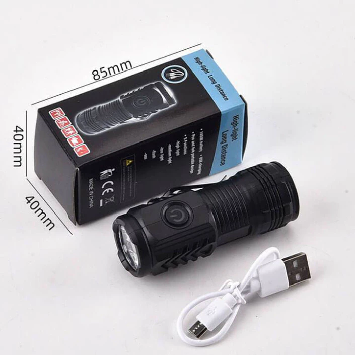 Đèn pin cầm tay mini siêu sáng chiếu xa, pin trâu, 5 chế độ sáng, đèn pin mini cầm tay có móc gài tiện dụng ( sile 27)