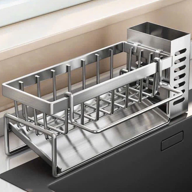 Khay inox kèm ống đũa (sile)