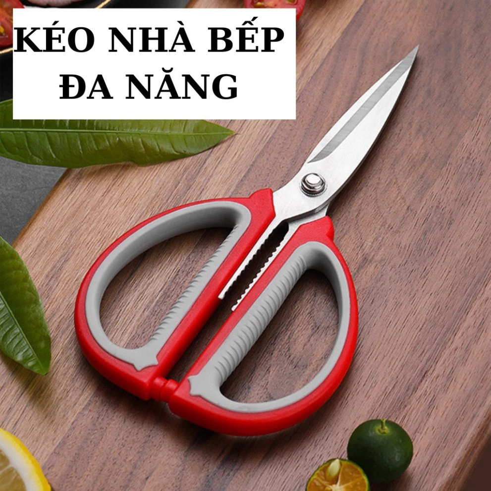Kéo Màu Đỏ Inox Đa Năng Cán Nhựa Dụng Cụ Nhà Bếp Cắt Thực Phẩm Cao Cấp Siêu Bền Princess Beauty