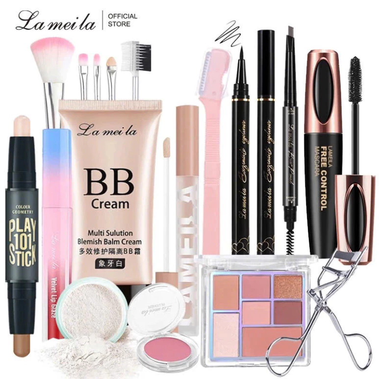 Bộ trang điểm 13 sản phẩm Son môi+Mascara+kẻ mắt+Bàn chải trang điểm+Lông mi clip+Lông mi