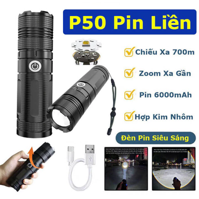 #Đèn pin siêu sáng chiếu xa 800m Zoom xa gần, pin trâu 12000mAh, chống nước ( ms 033)