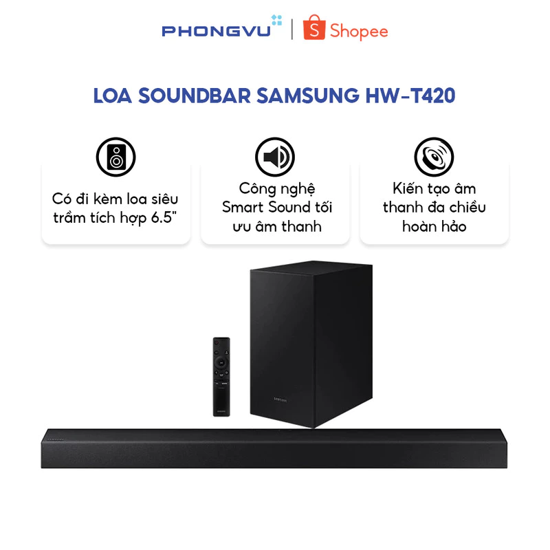 Loa Soundbar Samsung HW-T420 - Hệ thống 2.1Ch - Công suất 150W - Smart Sound - Bảo hành 12 thán