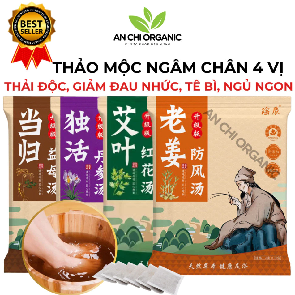 Bột ngâm chân thảo mộc An Chi Organic ngải cứu gừng, giữ ấm giảm đau xương khớp (si le), 30 túi lọc