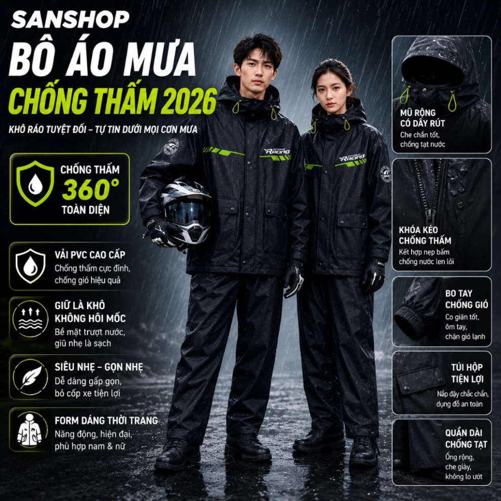 Áo Mưa Cao Cấp Chống Thấm Nam Nữ Quần Đi Xe Máy 2026 Mới (si le)