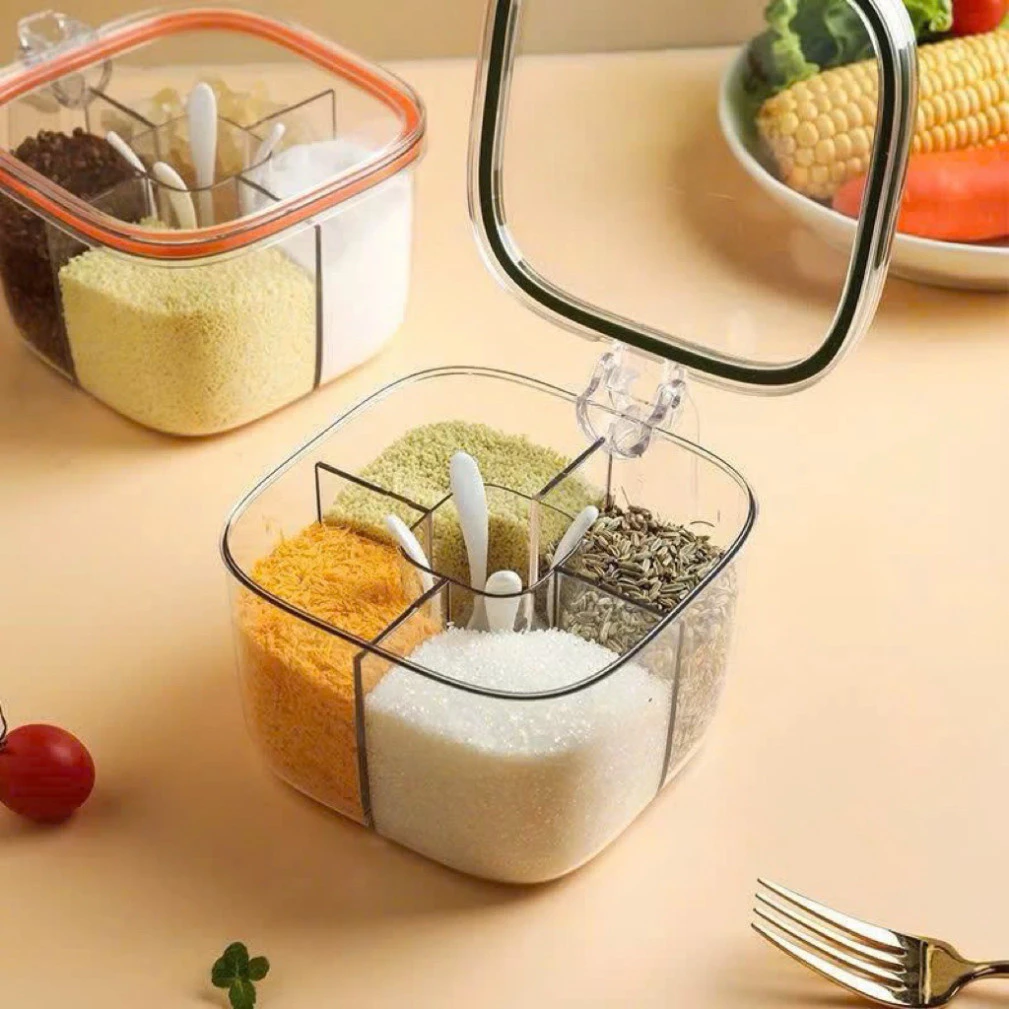 Hộp Đựng Gia Vị Cao Cấp 4 Ngăn Xịn Thân Mách Tiết Kiệm Cho Bếp Nhà (si le)