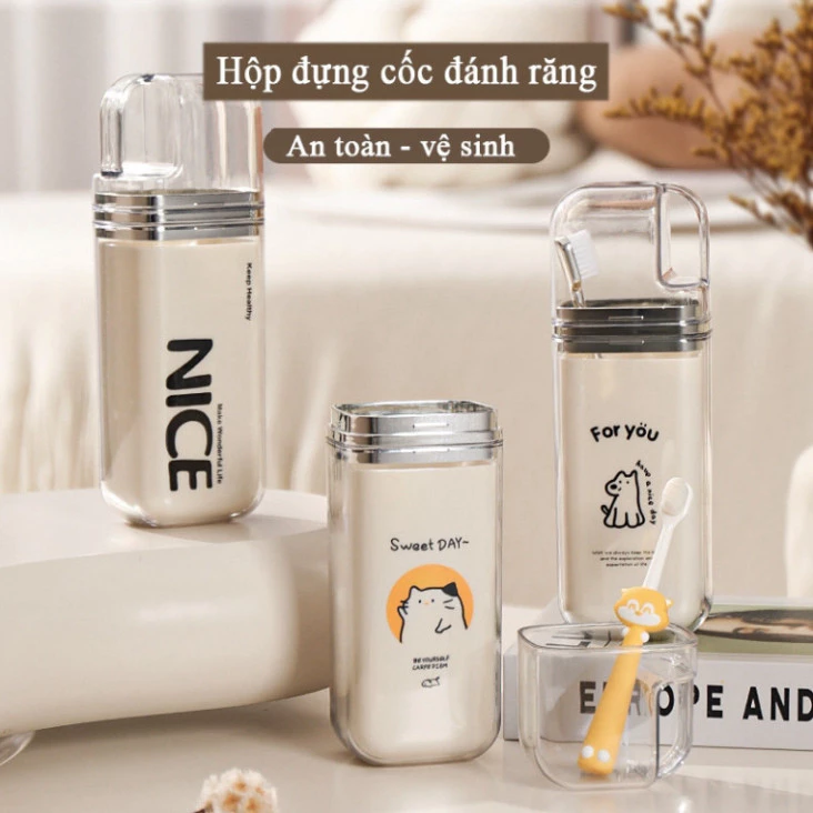 Bộ Cốc Đánh Răng Du Lịch Nhỏ Gọn Tiện Lợi Cầm Tay Mang Đi