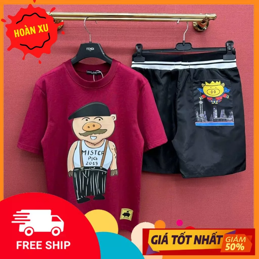 Bộ Quần Áo MISTER-PIGG Hè Nam Chất Cotton Dày Thoáng Mát Hình In tholtranghottrend QC 2026