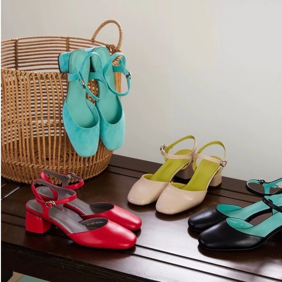 Giày Chunky Round Toe Mary Jane Slingback Pumps (Fullbox)