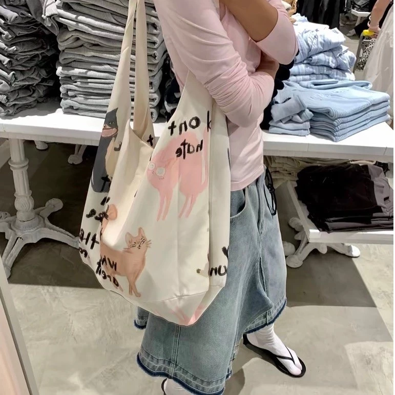 Túi tote Cattéra Cat Print Oversized Shoulder Bag