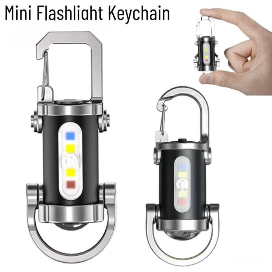 Đèn pin móc khóa  Đèn pin LED sạc USB Mini, có đèn đỏ & xanh di động Đèn làm việc kèm cảnh báo (sile)ban đêm