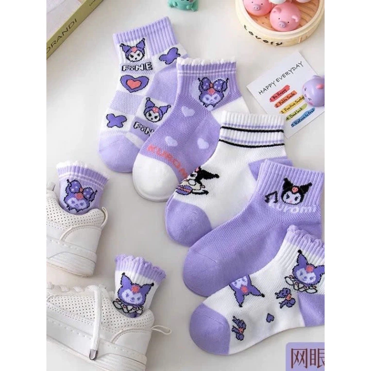 Sét 5 Đôi Tất Vớ Hoạt Hình Kuromi -Tất Cotton Tím Cổ Cao (si le)