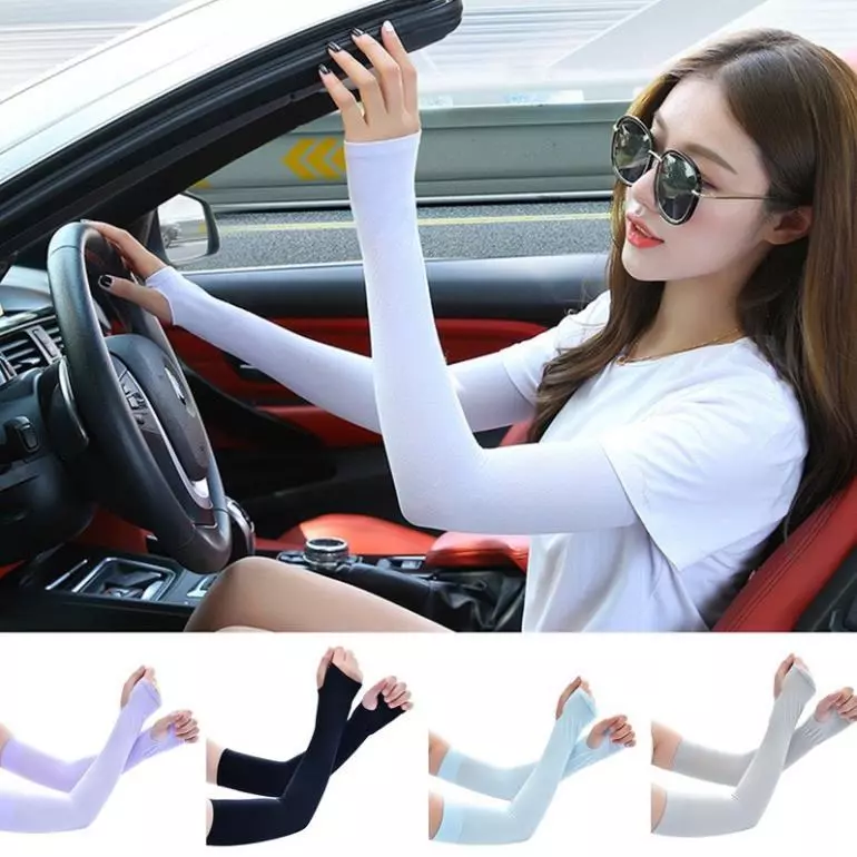Găng tay chống nắng thun lạnh xỏ ngón, Chống tia UV thoáng khí chất lượng cao