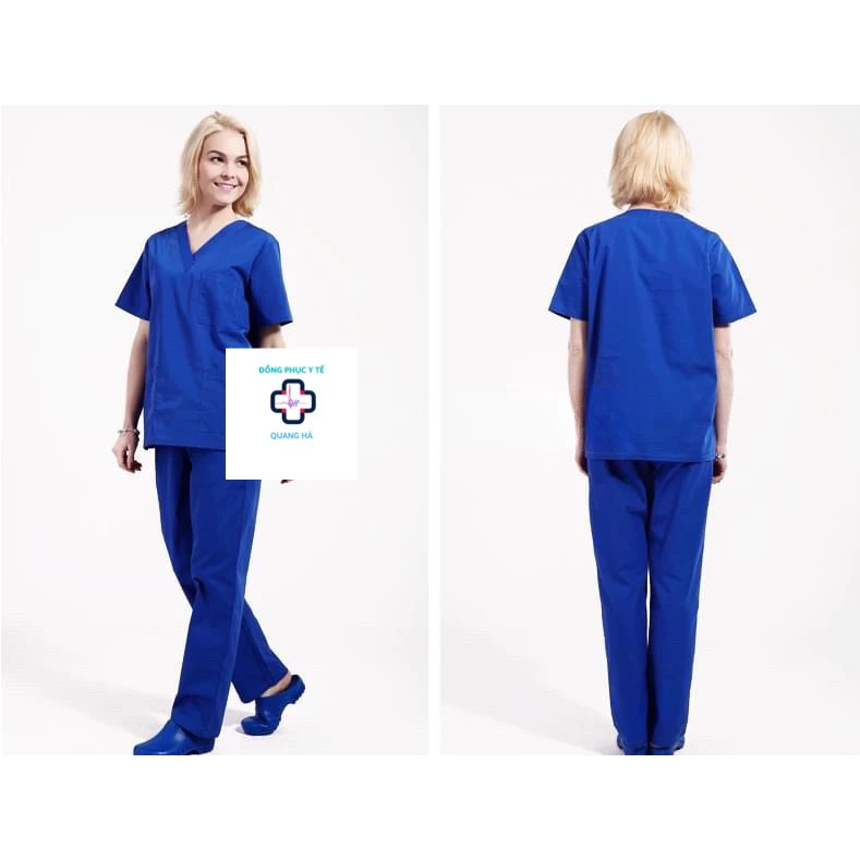 Bộ scrubs Bác sĩ, đồng phục Spa, Phòng khám, quần áo cổ tim Dược sĩ, Điều dưỡng chất đẹp