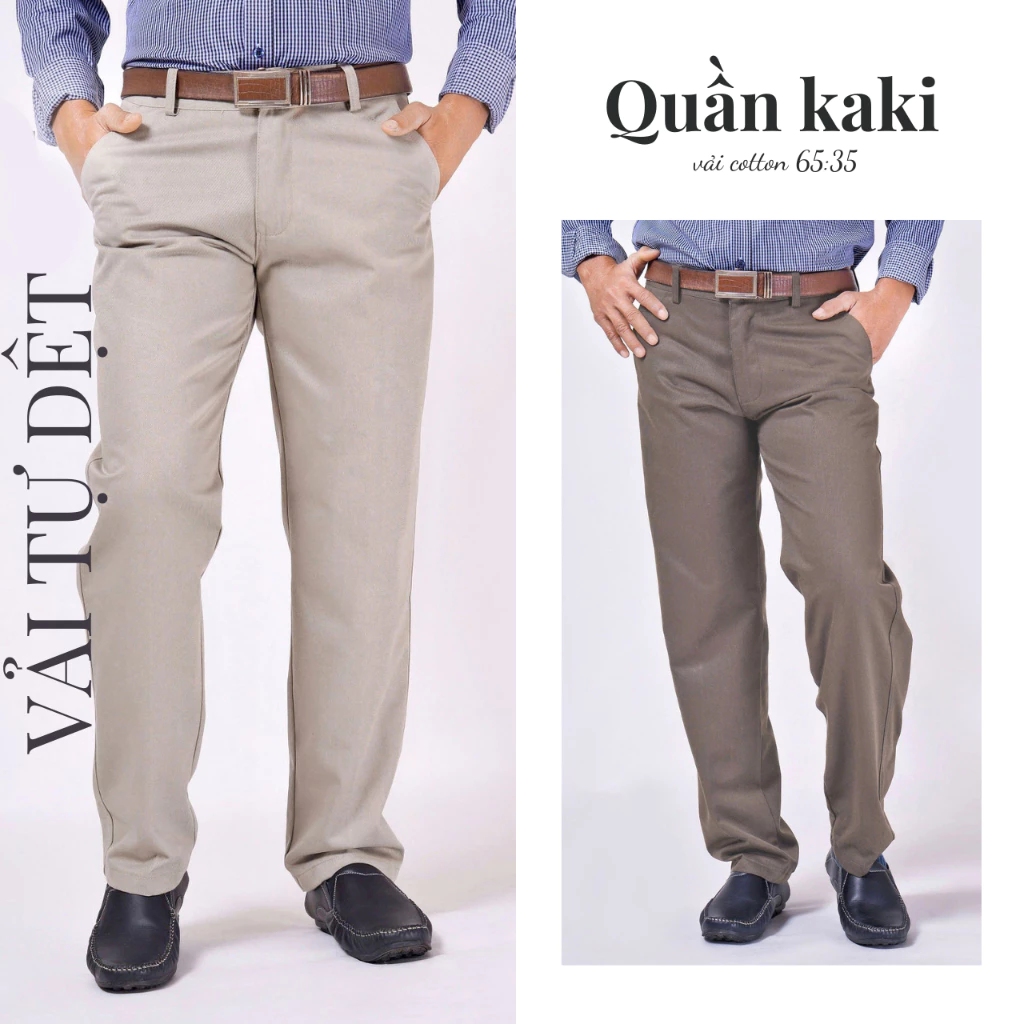 Quần kaki nam trung niên ống suông vải cotton dày loại quần dài kaki trung niên form rộng ống suông QKAKI21
