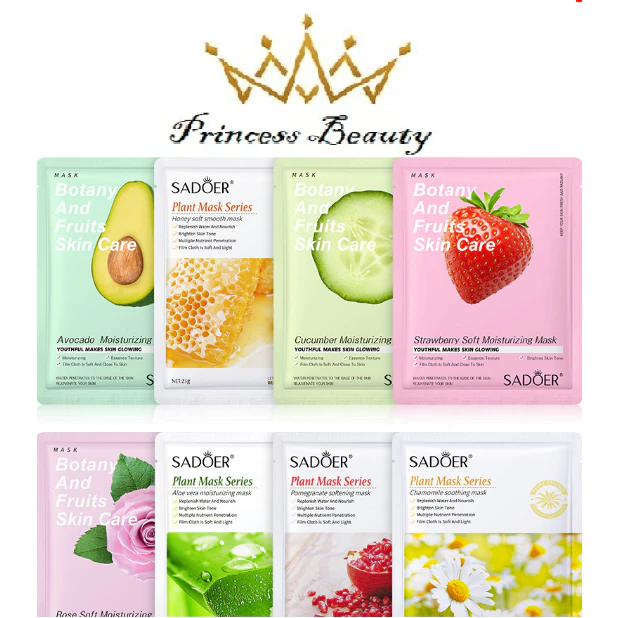 Set 5 Mặt Nạ Giấy SADOER Trái Cây, Mặt Nạ Dưỡng Da Cấp Ẩm, Dưỡng Trắng, Thải Độc, Chống Lão Hóa 25g Princess Beauty