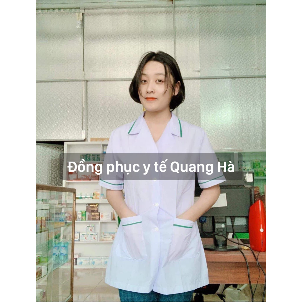 Áo Blue, Blouse trắng Viền Dáng Ngắn Ngang Đùi Nam Nữ - Cọc tay Hàng Đẹp Loại 1 Dành Cho Y Tá, Dược Sĩ, Điều Dưỡng.