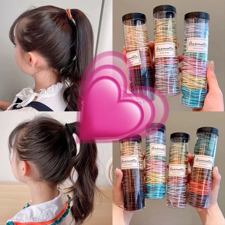 Ống 100 Dây Cột Tóc Cao Su Thời Trang CuTe Cho Nữ. Sét 100 Chun Buộc Tóc Cho Bé Phong Cách Hàn Quốc