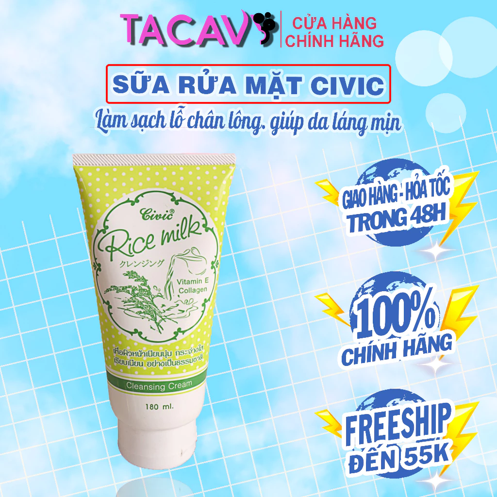 Sữa rửa mặt gạo Civic Rice Milk Thái Lan 180ml Sữa Rửa Mặt Trắng Da Hàng Chính Hãng Nội Địa Thái Lan
