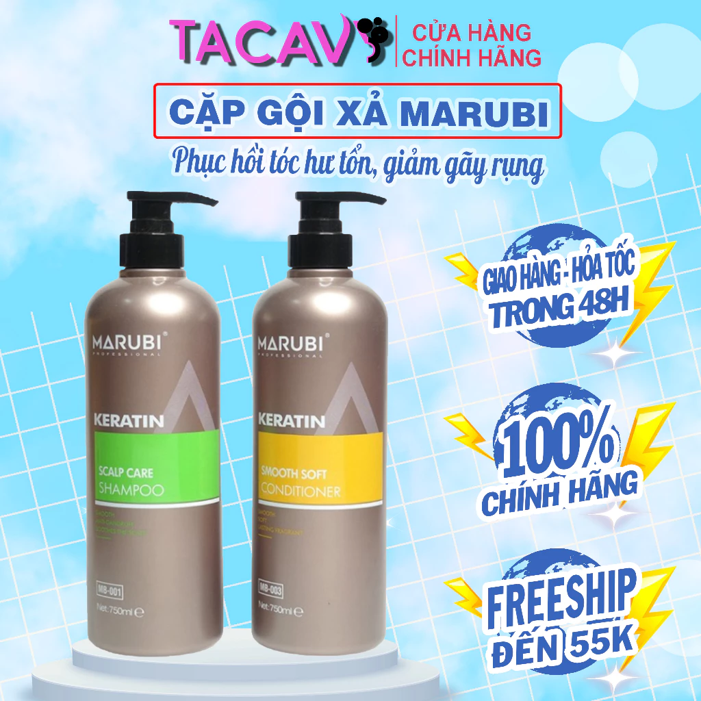 Dầu gội dầu xả KERATIN MARUBI 750ml,cặp gội xả Marubi phục hồi,dầu gội cặp giảm rụng tóc chính hãng