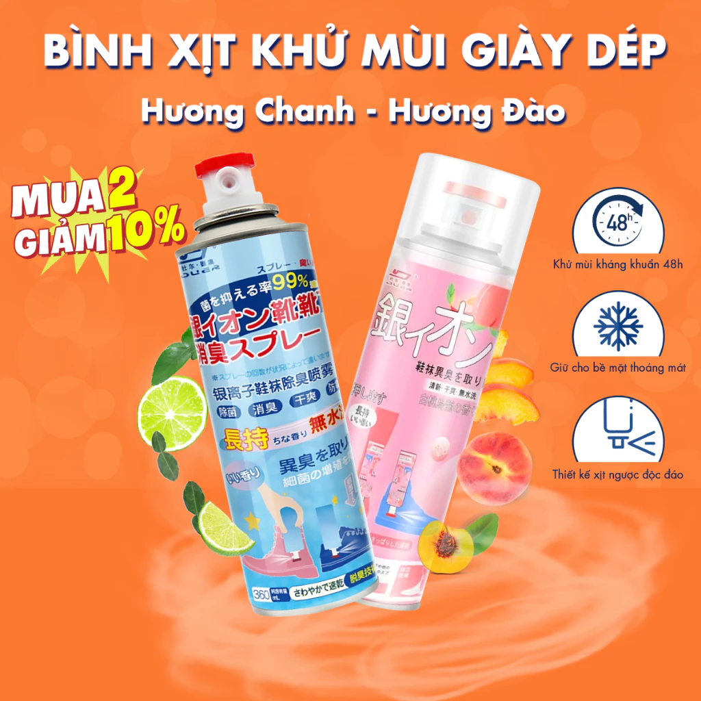 Bình Xịt Khử Mùi Giày 260ml Công Nghệ Bạc AG+, Chống Hôi Chân, Ngăn Mồ Hôi, Diệt Khuẩn, Hiệu Quả Đến 24h