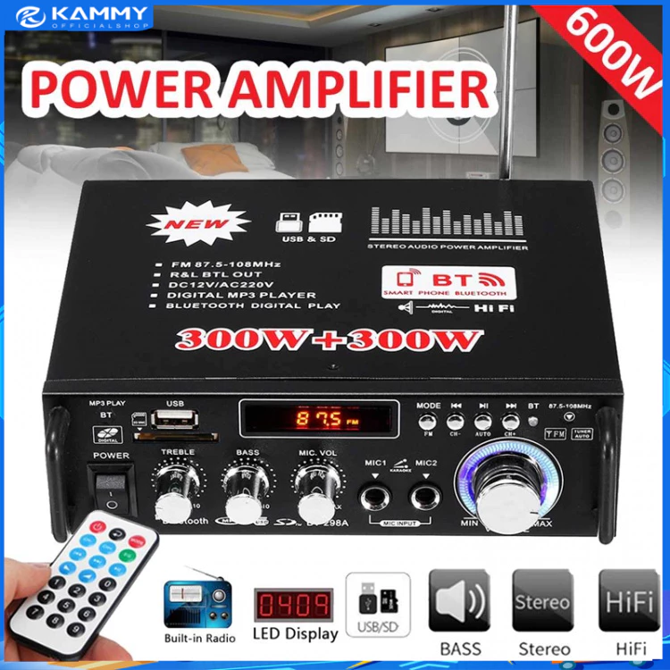 Bộ khuếch đại âm thanh Amply Bluetooth Mini công suất lớn BT-298A 600W, Bộ khuếch đại Karaoke L