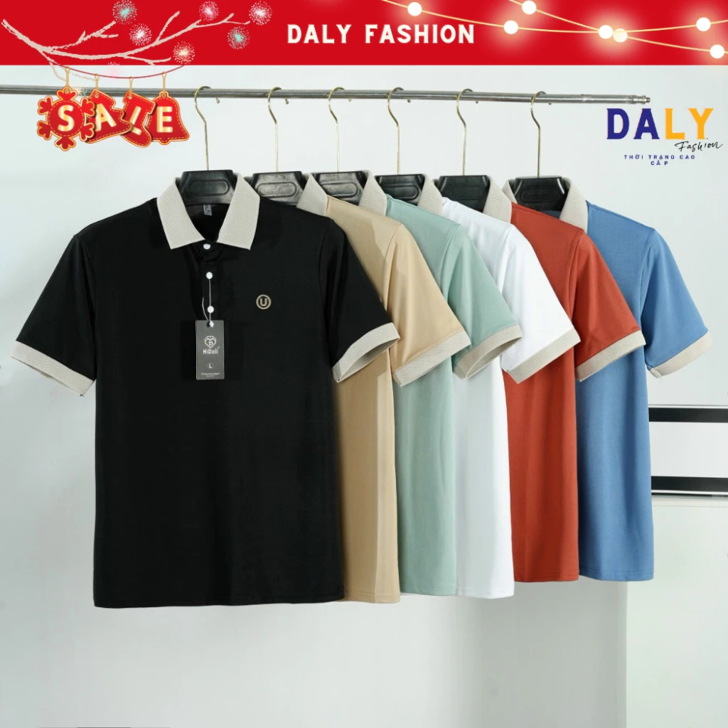 Áo Polo Nam DaLy Thêu Chữ U, Chất Liệu Vải Poly Dệt Kim Cao Cấp Thấm Mồ Hôi, Áo Thun Nam Cổ Bẻ Phối Màu Trẻ Trung APL1