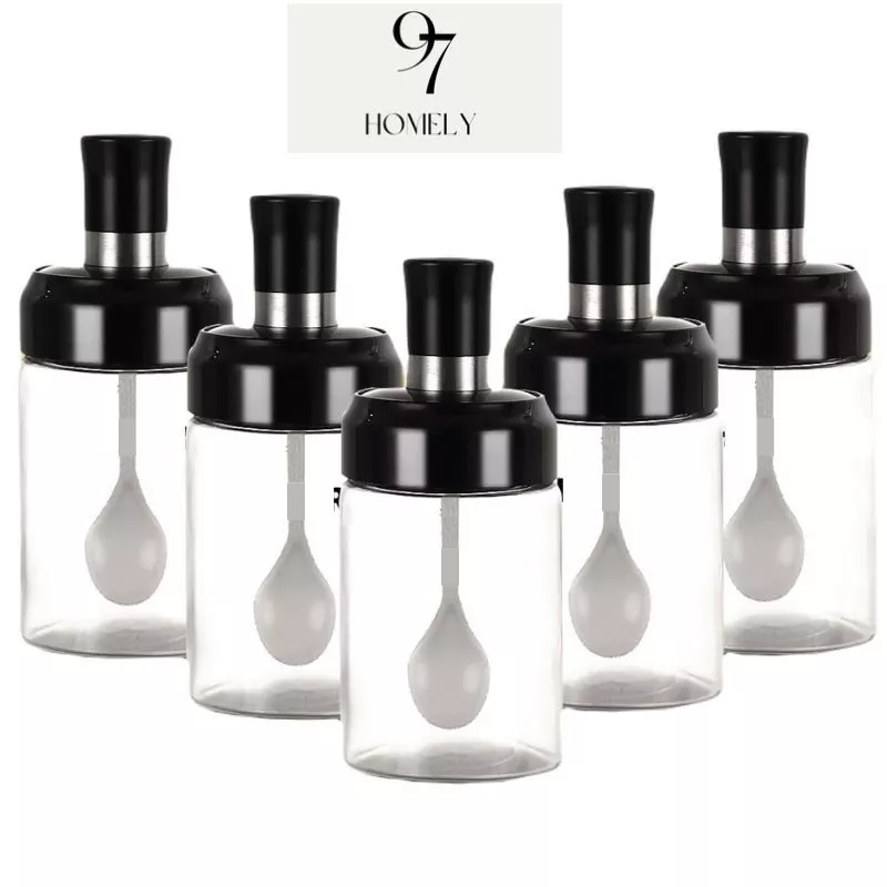 [COMBO 5 LỌ] Lọ Gia Vị Thủy Tinh Gắn Thìa Lấy Gia Vị Thông Minh Chịu Nhiệt Độ Cao Bền Bỉ Trong Nhà Bếp 97 Homely