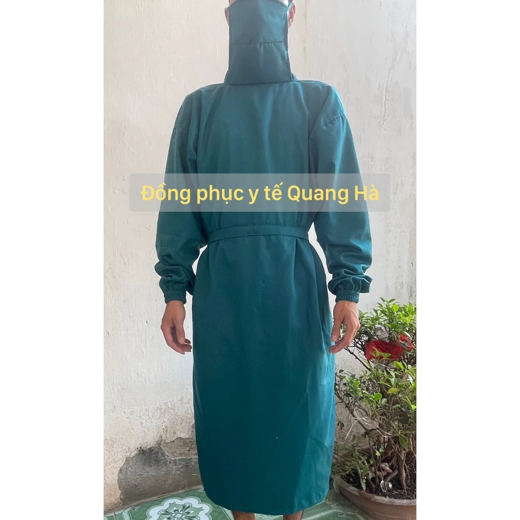 Áo choàng Mổ, Áo khoác phẫu thuật có khẩu trang dành cho bác sĩ Nam Nữ, viện thẩm mỹ màu xanh lá cây vải Kaki tiệt trùng