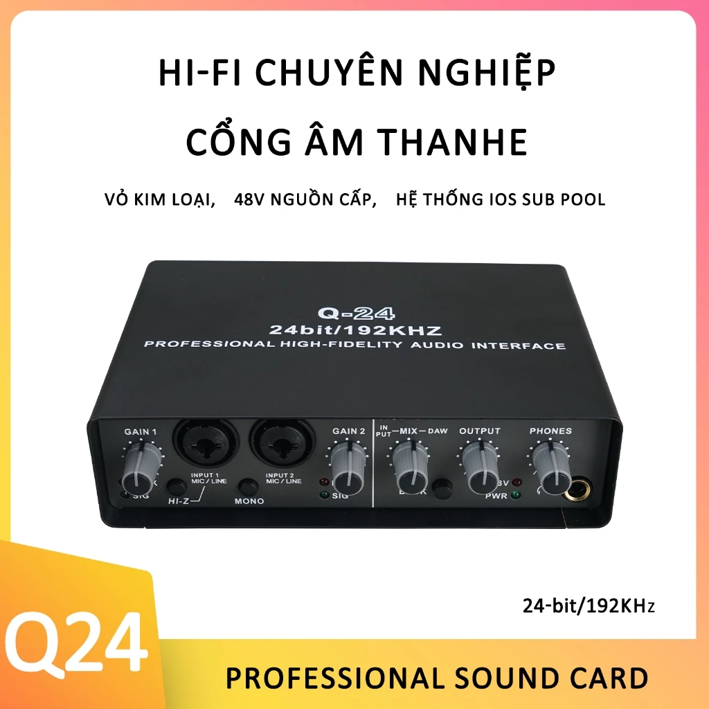 Q24 Sound Card Giao diện âm thanh với giám sát ghi âm trực tiếp ghi-ta điện cho phòng thu hát m