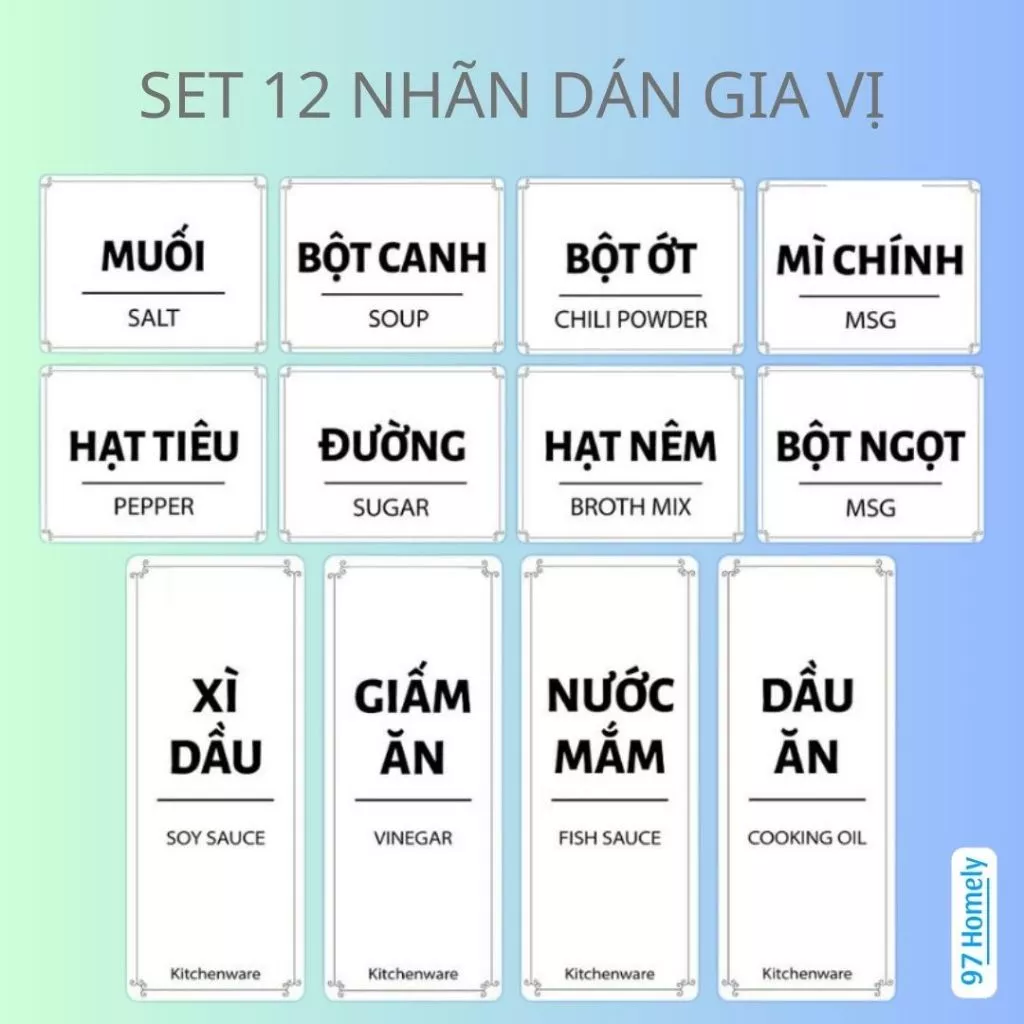 Tem Nhãn Gia Vị Dán Chai Gia Vị Nước Mắm Dầu Ăn Giấm Ăn Xì Dầu & Lọ Gia Vị Muối Mì Chính Bột Canh Chống Thấm Nước 97HOME