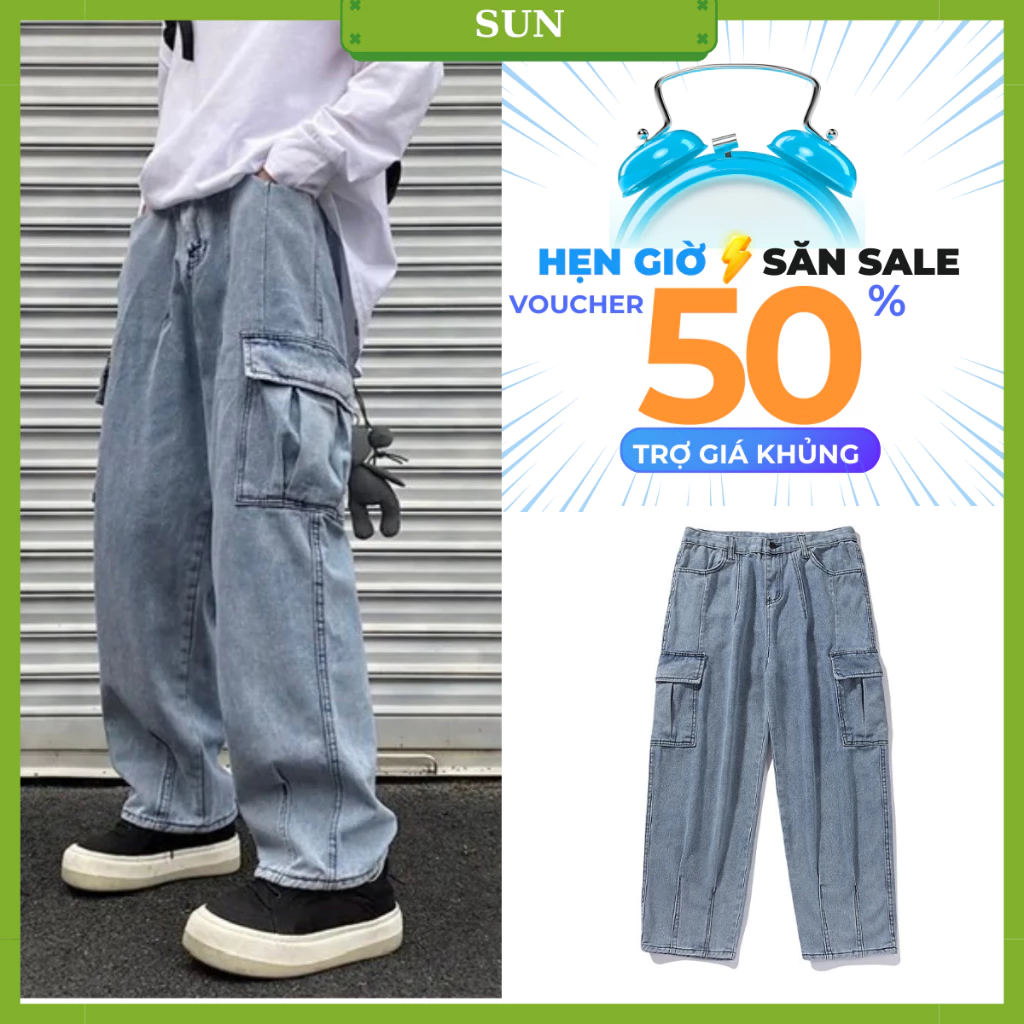 Quần jean túi hộp nam nữ 119 XANH NHẠT - SUN, phong cách năng động trẻ trung cá tính