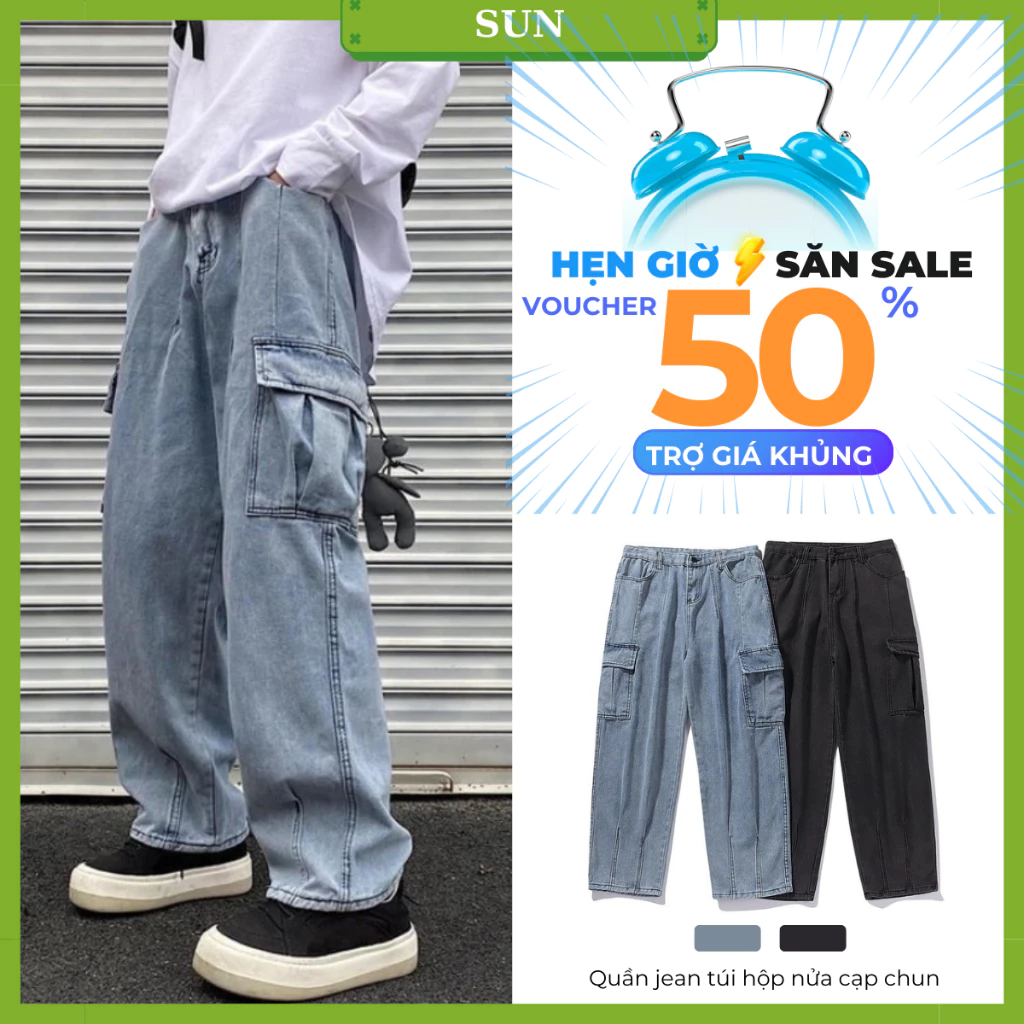 Quần jean túi hộp nam nữ Unisex 119 -SUN phong cách cá tính năng động
