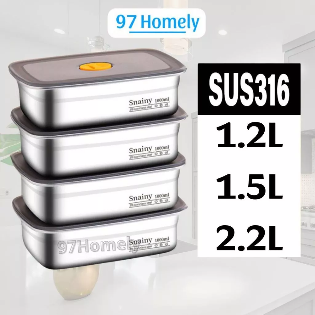 Hộp Đựng Thực Phẩm Inox 304 Chữ Nhật Nhiều Dung Tích Đựng Thực Phẩm Đa Năng 97Homely DT240800801