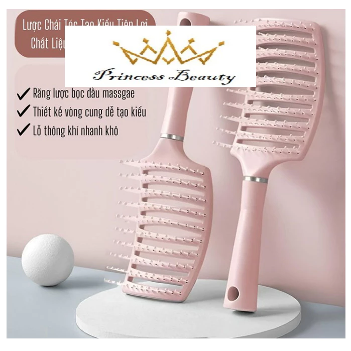 Lược gỡ rối , tạo kiểu chải tóc làm phồng tóc hình bán nguyệt mềm Princess Beauty
