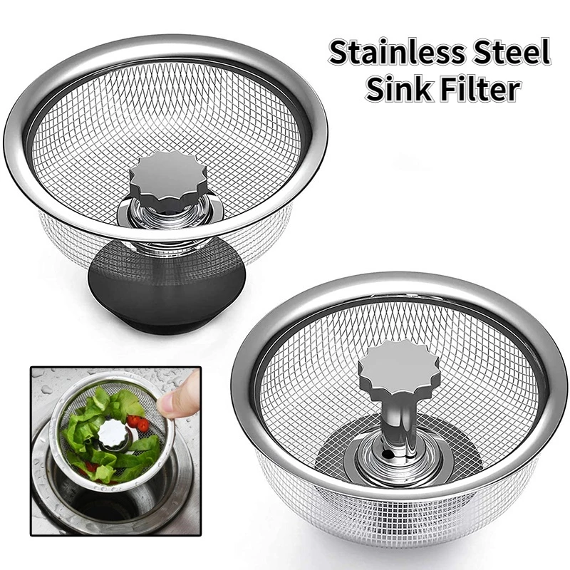 Nắp Lưới Lọc Rác Bồn Rửa Chén Có Tay Cầm Bằng Thép Không Gỉ Tiện Dụng Cho Nhà Bếp/ Phòng Tắm