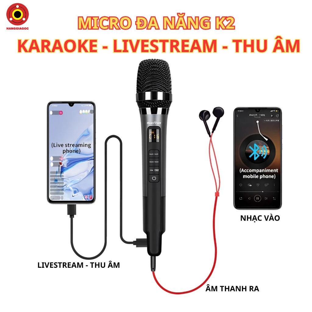 Micro Karaoke, Livestream Thu Âm K2, Tích Hợp 3 In 1 Soundcard Có Reverb Âm Thanh Hay Chuyên Ng